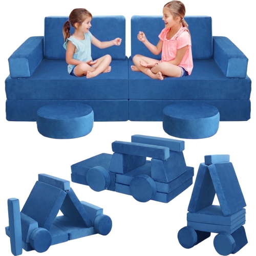 Modular Kids Play Couch Convertible Toddler Building Fort Sofa and Cushion Child DIY Floor Sofa for Sleeping Playroom Bedroom for Boys and Girls