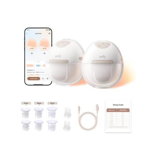 eufy - Heated Breast Pump E20, Hands‑Free In‑Bra, HeatFlow™ Tech, 3 Heat Levels, App Control, Hospital‑Grade, Leakproof, Quiet - Brown