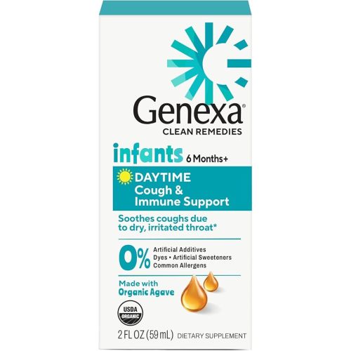 Genexa Infant Cough & Immune Support – 2 Fl Oz Baby Cough Syrup for Infants 6 Months+ | Helps Provide Cough Relief & Supports Immune Health | Made Clean with Organic Agave & Zinc