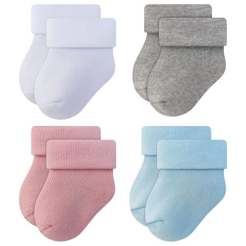 RATIVE Newborn Baby Socks 0-6,6-12 Months Terry Turn Cuff Socks for Boys Girls