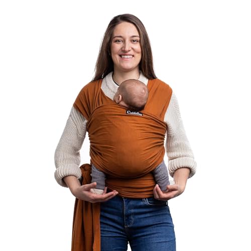 CuddleBug Baby Wraps Carrier 7–35 lbs – Breathable Baby Carrier Newborn to Toddler – Soft Stretchy Baby Sling Carrier for Hands-Free Comfort, Hip Healthy Support & Bonding (Brown)