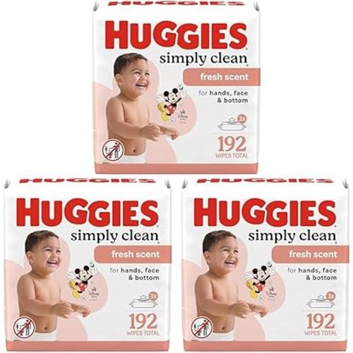 Huggies Simply Clean Fresh Scent Baby Wipes, 3 Flip-Top Packs of 64 (192 Wipes Total), Packaging May Vary (Pack of 3)