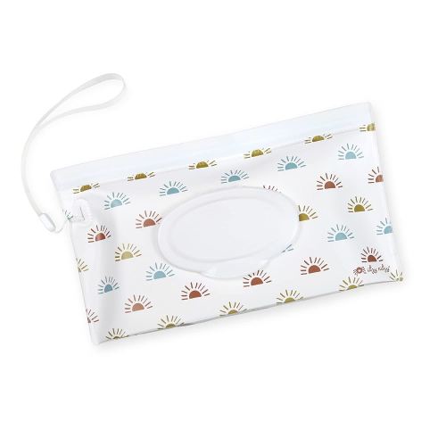 Itzy Ritzy Travel Wipes Case - Reusable Wipe Pouch – Take & Travel Pouch Holds Up to 30 Wet Wipes, Includes Silicone Wristlet Strap, Desert Sunrise