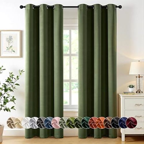 MIULEE Olive Green Blackout Curtains for Bedroom Living Room 72 Inches Long 2 Panels, Thermal Insulated Room Darkening Drapes Solid Grommet Top Noise Reducing Dark Green Window Curtains W40 x L72 Inch