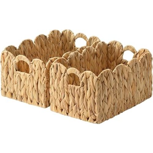 GRANNY SAYS Storage Baskets for Shelves, Wicker Basket with Scalloped Edge