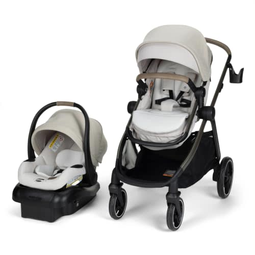 Maxi-Cosi Zelia Pro Travel System Stroller Combo - Classic Oat | 5-in-1 Modular System with Infant Car Seat Stroller Included; Extendable Canopy & All-Wheel Suspension Ride