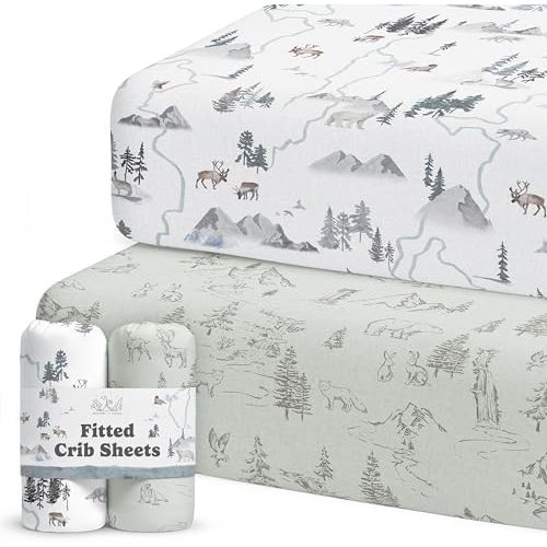 Sorrel + Fern Baby Crib Sheets Neutral, Fitted 2-Pack (Arctic Journey)