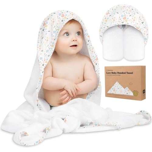 KeaBabies Hooded Baby Towel for Newborn - Viscose Derived from Bamboo Large Baby Bath Towels with Hood for Boys, Girls, Toddler, Extra Absorbent & Soft Newborn Bath Essentials (Wildflowers, Regular)