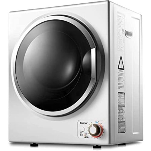 COSTWAY Compact Laundry Dryer, 110V Electric Portable Clothes Dryer with Stainless Steel Tub, Control Panel Downside Easy Control for 4 Automatic Drying Mode, White