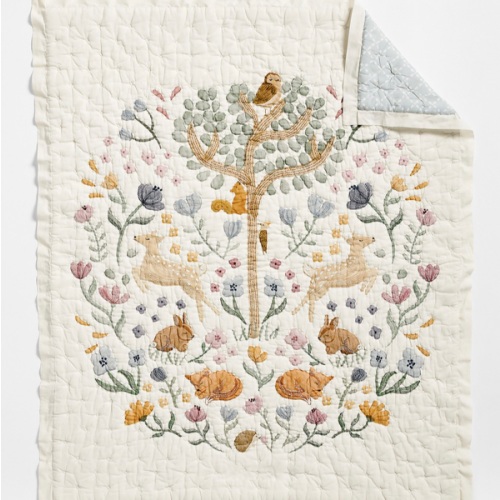 Wonderland Prairie Embroidered 100% Organic Cotton Voile Baby Crib Quilt
