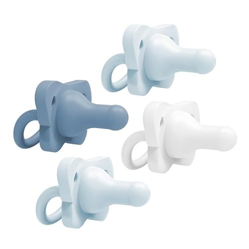 Dr. Brown's HappyPaci 100% Silicone Baby Pacifier, Contoured One-Piece Design, Light-Blue, Blue, White, 0-6m, BPA-Free, 4-Pack