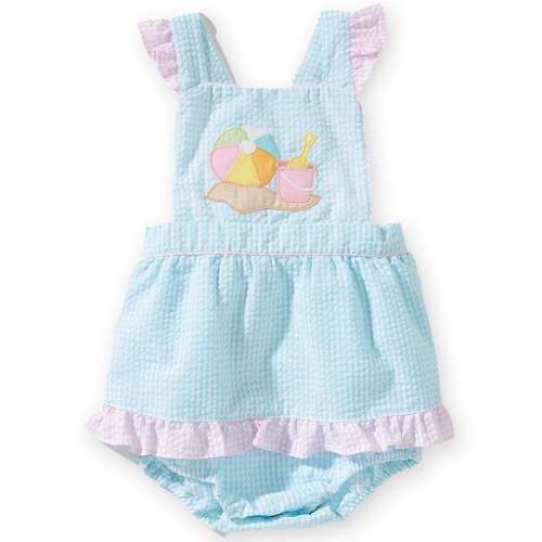 Petit Ami Baby Girls Sleeveless Beach Applique Seersucker Skirted Bubble