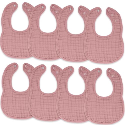 Comfy Cubs Muslin Bibs for Babies, Pack of 8 - Soft and Highly Absorbent, Feeding, Drool and Teething Bib, Adjustable Snaps - Stylish & Colorful Unisex Designs, Giftable Set - Mauve