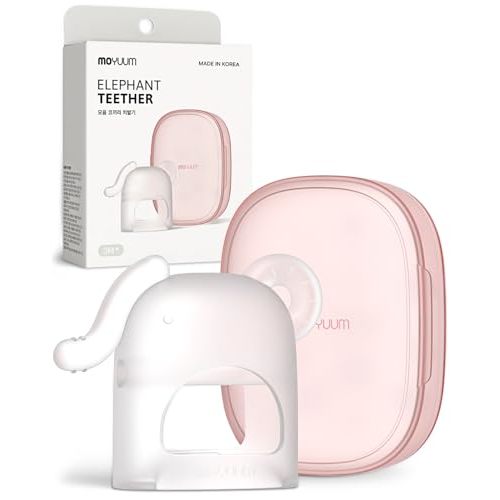 Moyuum Silicone Elephant Grip Hand Teether Toy | Made in Korea, Provides Teething Relief, Wearable Teether is Easy to Hold, Drop Resistant with Adjustable Wrist Strap, Babies 3+ Months, Natural