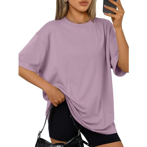 Trendy Queen Womens Oversized T-Shirts Short Sleeves Workout Tops