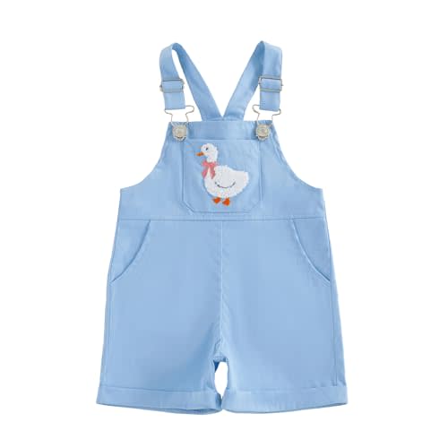 Toddler Baby Girl Overalls Shorts Silly Goose Romper Duck Embroidery Adjustable Strap Shortalls Goose Summer Outfit