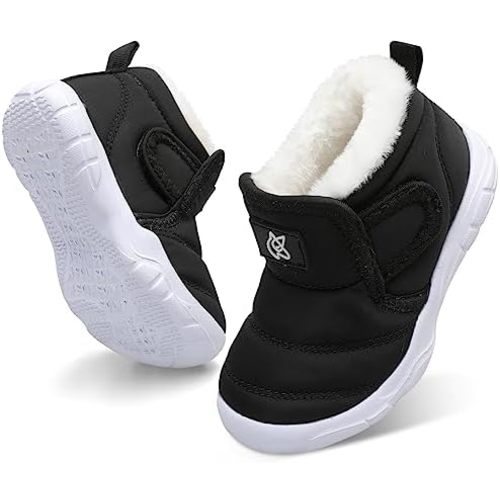 QFH Baby Boys Girls Winter Warm Shoes Cozy Fleece Snow Boots Toddler Non-Slip Walking Shoes Infant Outdoor Water Resistance Faux Fur Booties