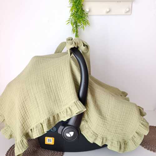 Sage Green Muslin Car Seat Cover | 100% Cotton Baby Canopy, Newborn Carrier Protection