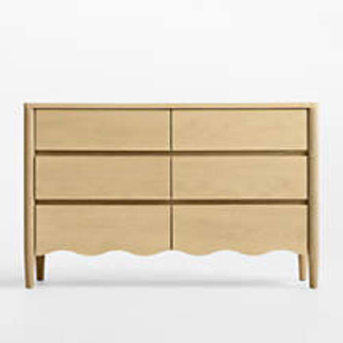 Waveland 54" Natural Oak Wood Wide 6-Drawer Kids Dresser