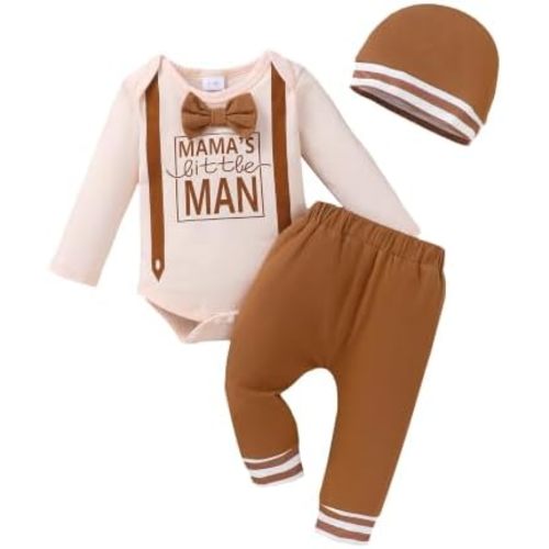Baby Boy Clothes Infant Newborn Outfits Long Sleeve Letter Print Romper + Hat + Pants Set