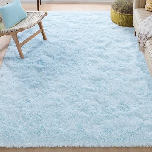 Merelax Soft Modern Indoor Shaggy Area Rug for Bedroom Livingroom Dorm Kids Room Home Decorative, Non-Slip Plush Fluffy Furry Fur Rugs Comfy Nursery Accent Floor Carpet 4x5.9 Feet, Baby Blue