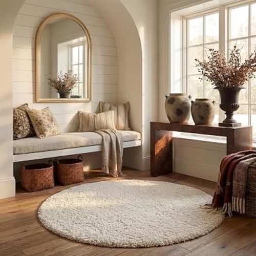 SAFAVIEH California Shag Collection Area Rug - 5'3" Round, Ivory, Non-Shedding & Easy to Clean, Ultra Plush Thick Pile, Ideal for Living Room, Bedroom, Dining Space (SG151-1212)