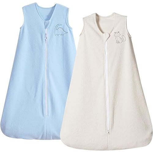 PHF Warm Micro-Fleece Baby Sleep Sack 0-6 Months, Soft Baby Wearable Blanket, 2-Way Zipper Sleeping Bags, 2 Pack Comfy Sleeping Sack for Infant Newborn Boys, Small Size, Oat Milk & Blue