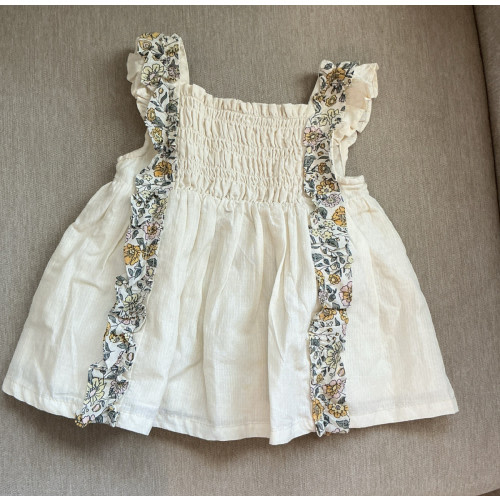 Catherine Malandrino Girls Ivory Floral Ruffle Smocked Sundress 3-6 Months