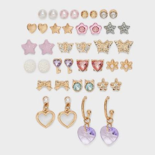 Girls' 20pk Earring Set - Cat & Jack™: Nickel-Free, Post Closure, Stud & Hoop Styles