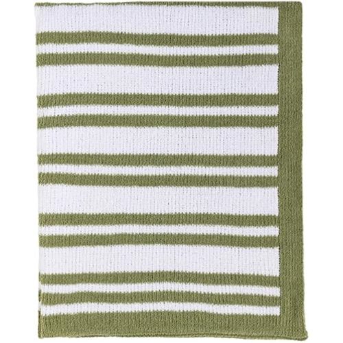 Living Textiles Chenille Knitted Blanket - Sage Stripes