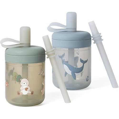 Moonkie Silicone Baby Straw Cup with Lid - Toddler Sippy Cup with Straw & Spill-Resistant Water Cup for Baby-Led Weaning - BPA-Free Dishwasher Safe Training Cup - 6 Months+, 5 oz, 2-Pack