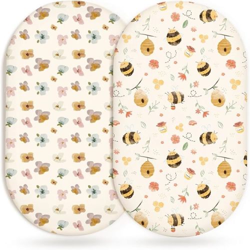 Bassinet Sheets for Baby Girls Boys 2 Pack, Fitted Baby Mattress Sheet for Rectangle, Oval, Hourglass Bassinet Mattress, Breathable Cozy & Universal Fit (Blush Bunny, Bassinet Sheet)