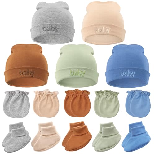 BQUBO Newborn Baby Hat Mittens Socks Set Infant Cotton Beanie Gloves Thick Warm Socks for 0-6 Months Boys Girls