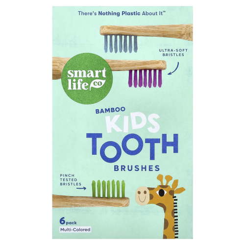 SmartLifeCo Kids Bamboo Toothbrushes, Multi-Colored, 6 Pack