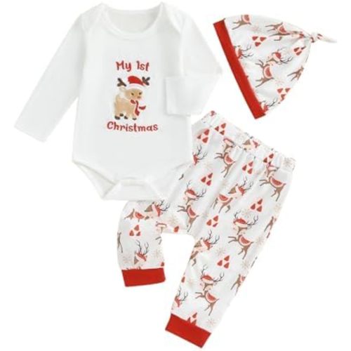 Baby Boy Christmas Outfit Newborn Boy Clothes Long Sleeve Romper Pants Hat Infant Fall Winter Clothing Set