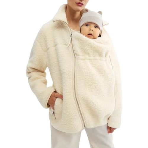 Women Fleece Zip Up 2 in 1 Baby Wearing Jacket Maternity Winter Coat Thicken Kangaroo Sweatshirt