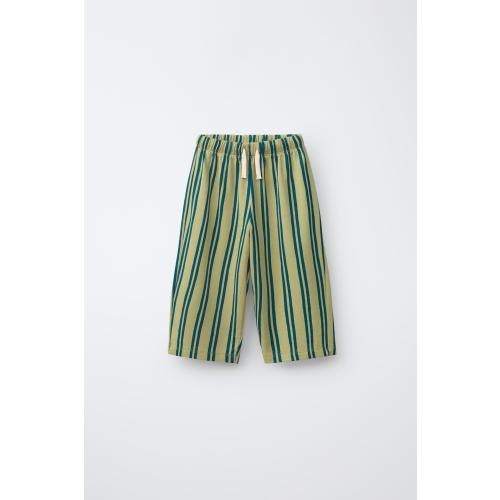 STRIPED FLEECE WIDE LEG PANTS - Green | ZARA United States