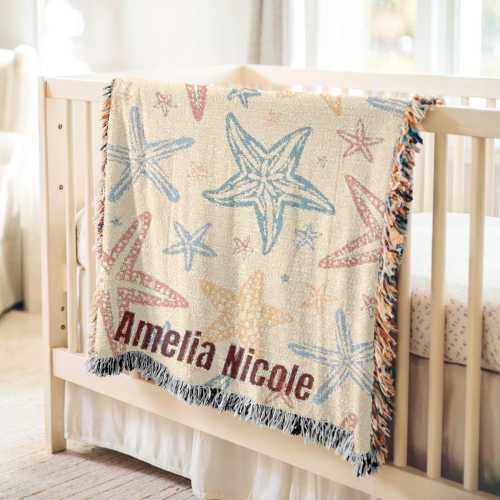 Personalized Girls Name Blanket Custom Beach Baby Blanket Boys First Middle Name Newborn Keepsake Gift Beach Coastal Nursery Decoration