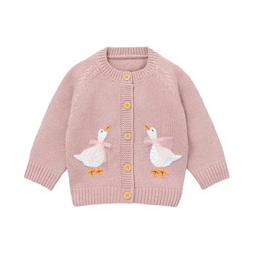 Baby Toddler Girl Cardigan | Warm Sweater Floral Long Sleeve Jumpers Coats Knitted Clothes with Cute Goose