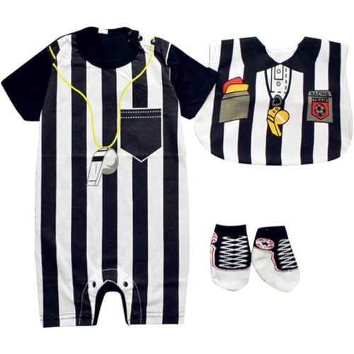 FANCYBABY Baby Toddler Referee Romper Bib Socks Shoe Shirt Outfit Set