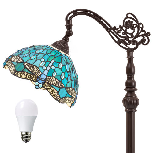 VIXNORYT Tiffany-Style Gooseneck Floor Lamp,Standing Lamp With 11 Inch Colored Glass Shade,Foot Switch For Office Home Decor | Wayfair