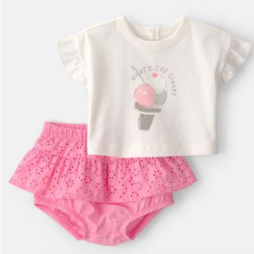 Baby Girl 2-Piece Ice Cream Top & Short Set - Pink | Carter's