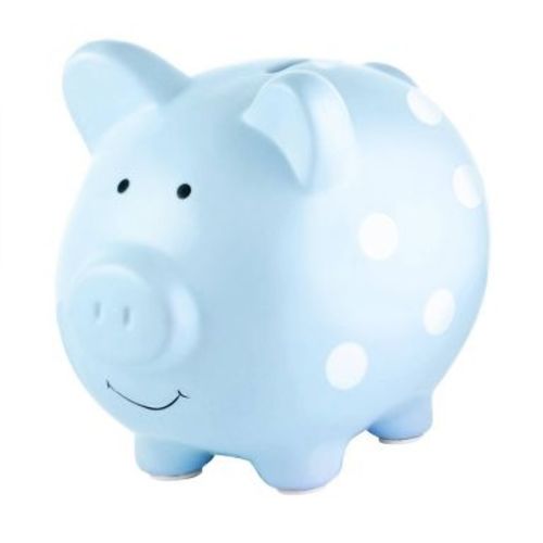 Pearhead Piggy Bank - Blue Polka: Ceramic, Decorative Bank