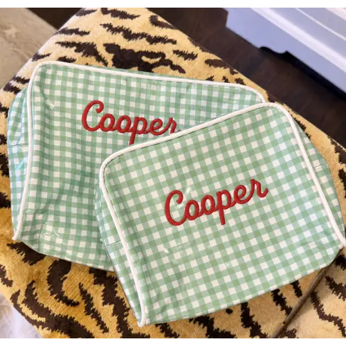 Green Gingham Toiletry Bag Set of 2 (XL & Medium) — Little Miss Louise Threads