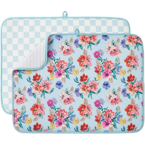 FRESHMINT Dish Drying Mats 2 Pack, 18"x24", Checkerboard Floral