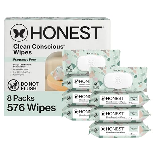 The Honest Company Clean Conscious Multi-Use Wipes, Unscented Hypoallergenic Baby Wipes for Sensitive Skin, 99% Water Plant-Based Compostable Wipes, Geo Mood, 576 Count