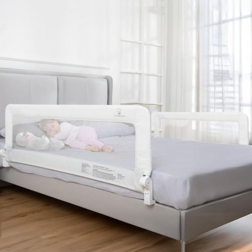 ComfyBumpy 2 Pack Foldable Toddler Bed Rail Guard, Convertible Kids Safety Rail, For Toddler Bed to King Bed, White Long