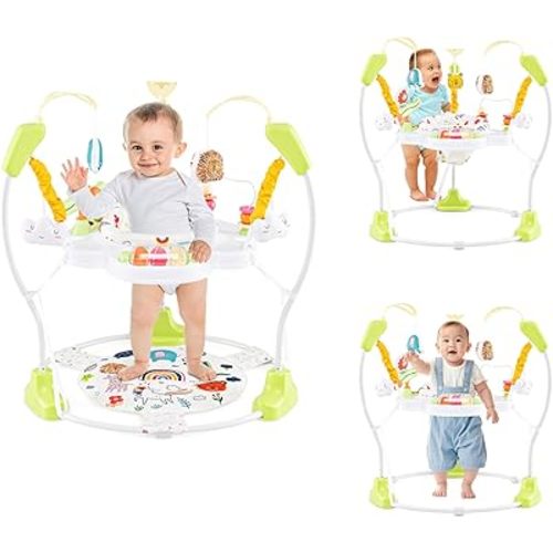 HONEY JOY Baby Bouncer Activity Center, Infant Jumper and Table w/ 360° Rotary Seat, 3 Adjustable Heights, Mat, Music, Lights, Sounds & Developmental Toys, Activity Center for Babies (Yellow)