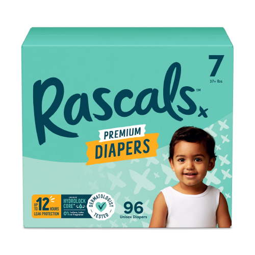 Rascals Premium Absorbent Baby Diapers Size 7, 96 Count