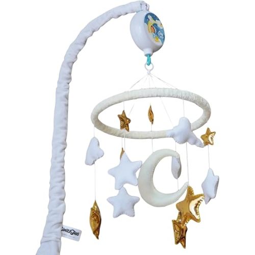 Cloud Baby Mobile for Crib - Stars and Moon Crib Mobile for Boys and Girls - Rotating Musical Baby Mobile with 12 Lullabies - Boho Nursery Decor Gift